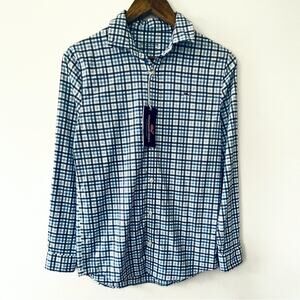 Vineyard Vines NEW Classic Gingham Tide Blue Performance Shirt Size 16 (L)